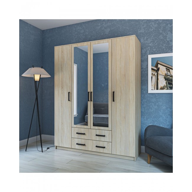 Ντουλάπα "SIMPLE" τετράφυλλη σε χρώμα σονόμα 160x52x205