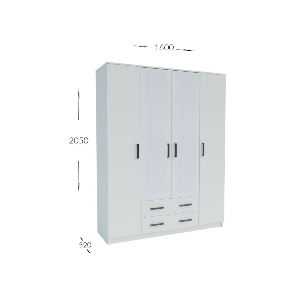 Ντουλάπα "SIMPLE" τετράφυλλη σε χρώμα λευκό 160x52x205