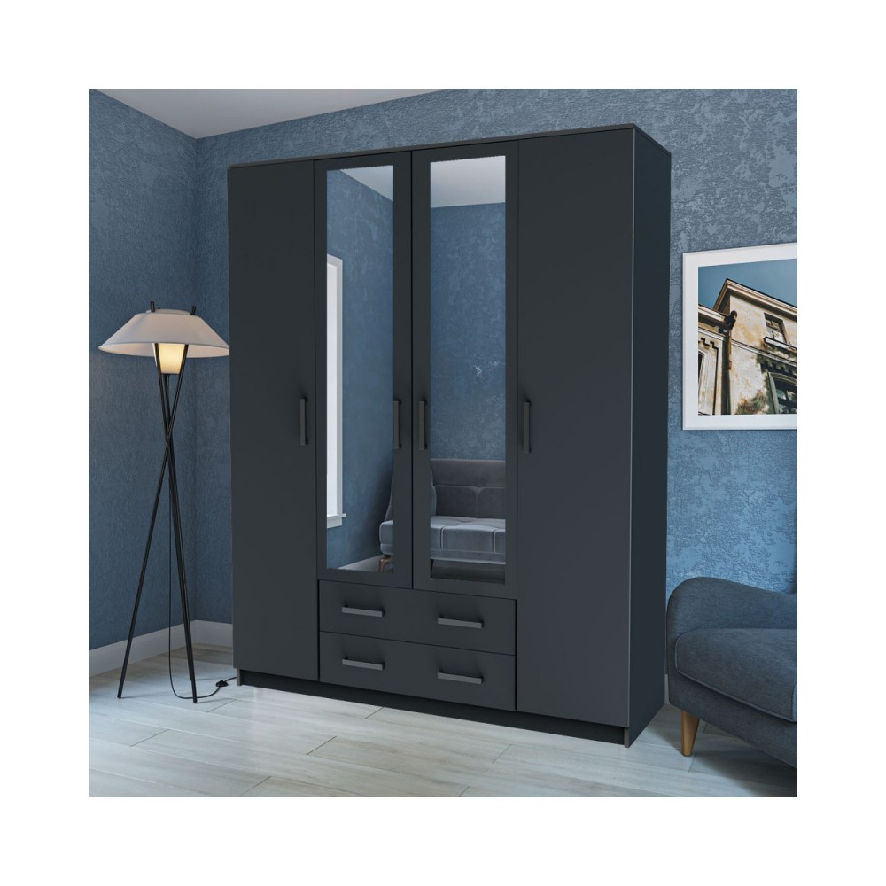 Ντουλάπα "SIMPLE" τετράφυλλη σε χρώμα γραφίτη 160x52x205