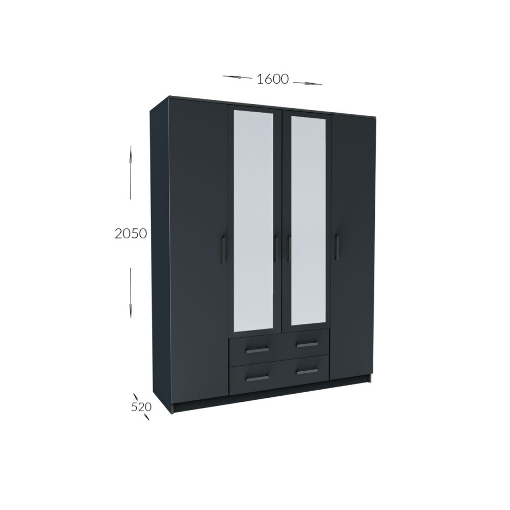 Ντουλάπα "SIMPLE" τετράφυλλη σε χρώμα γραφίτη 160x52x205