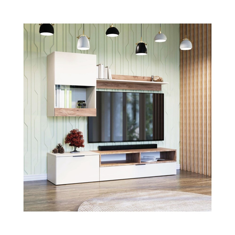 Σύνθεση τηλεόρασης "MOROCCO" σε χρώμα λευκό/χρυσό δρυς. 175x39x113.5