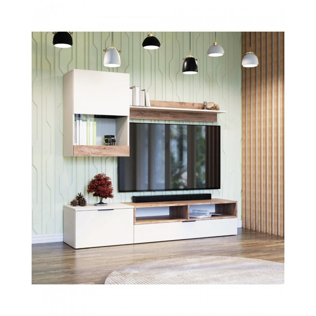 Σύνθεση τηλεόρασης "MOROCCO" σε χρώμα λευκό/χρυσό δρυς. 175x39x113.5