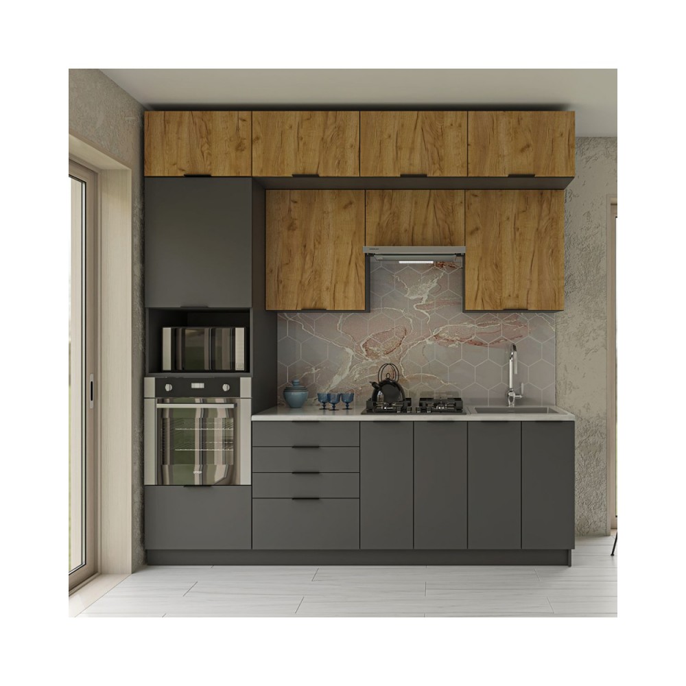 Κουζίνα "DENIS" σε χρώμα γραφίτη/χρυσό δρυς 240x57x250