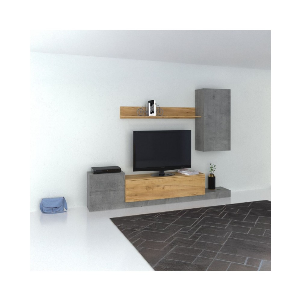 Σύνθεση τηλεόρασης "LUCKY" σε χρώμα γκρι/χρυσό δρυς 246.3x37x193