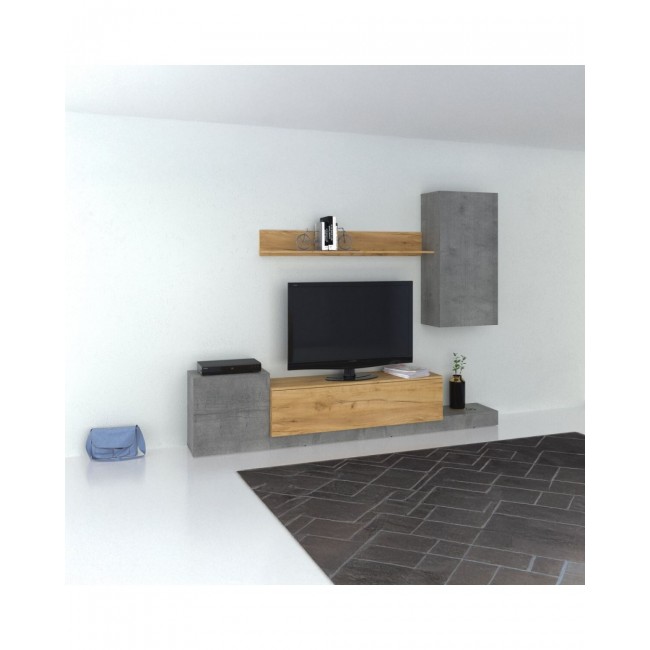 Σύνθεση τηλεόρασης "LUCKY" σε χρώμα γκρι/χρυσό δρυς 246.3x37x193