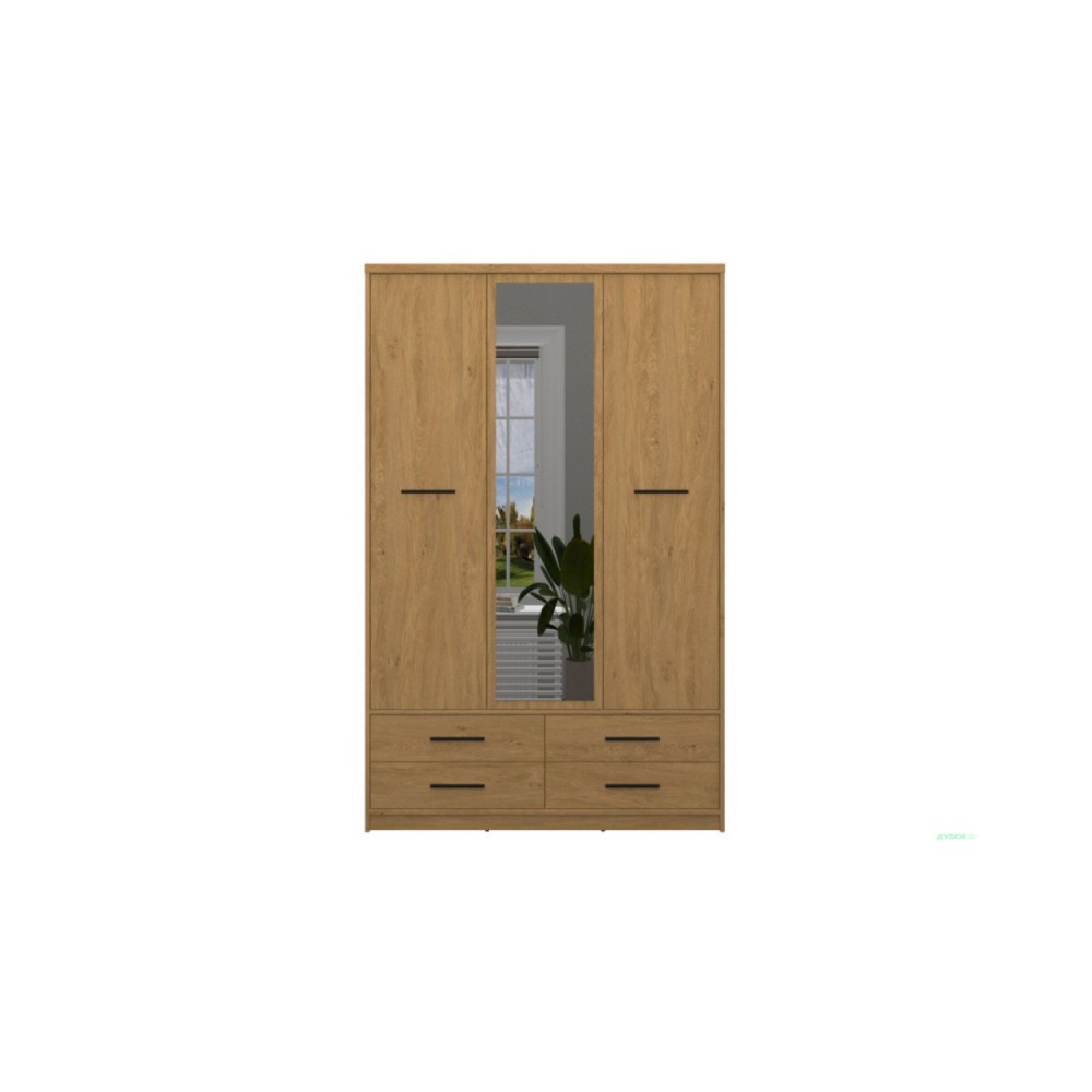 Ντουλάπα τρίφυλλη με καθρέφτη "PAVI" σε χρώμα βελανιδιά 124.6x55.1x197.2