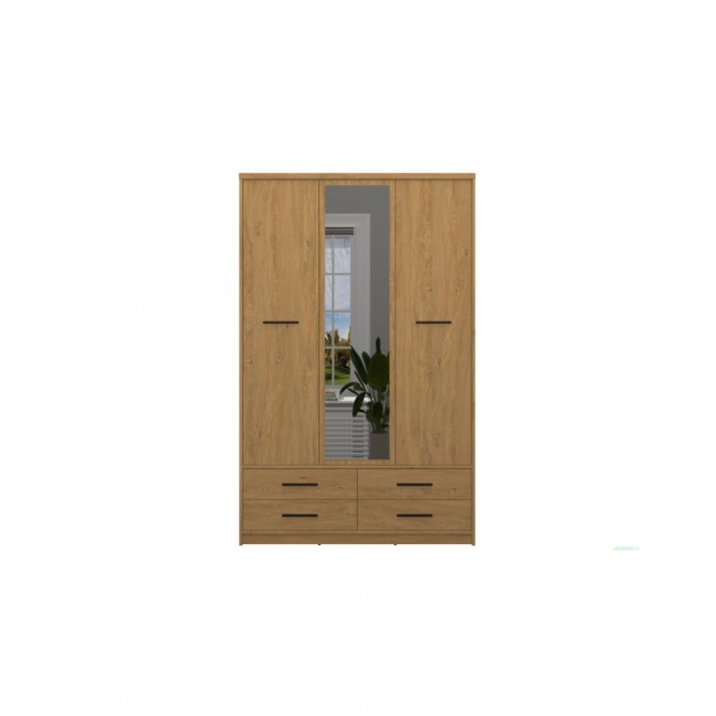 Ντουλάπα τρίφυλλη με καθρέφτη "PAVI" σε χρώμα βελανιδιά 124.6x55.1x197.2