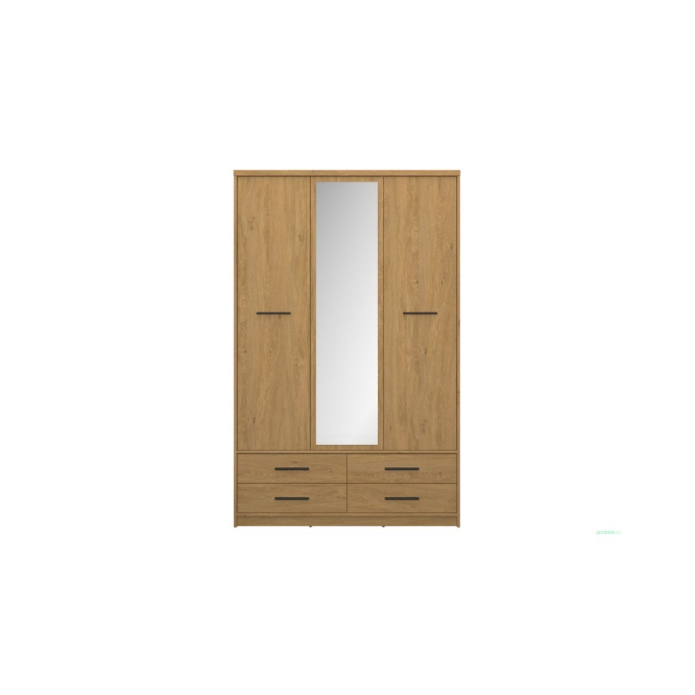 Ντουλάπα τρίφυλλη με καθρέφτη "PAVI" σε χρώμα βελανιδιά 124.6x55.1x197.2