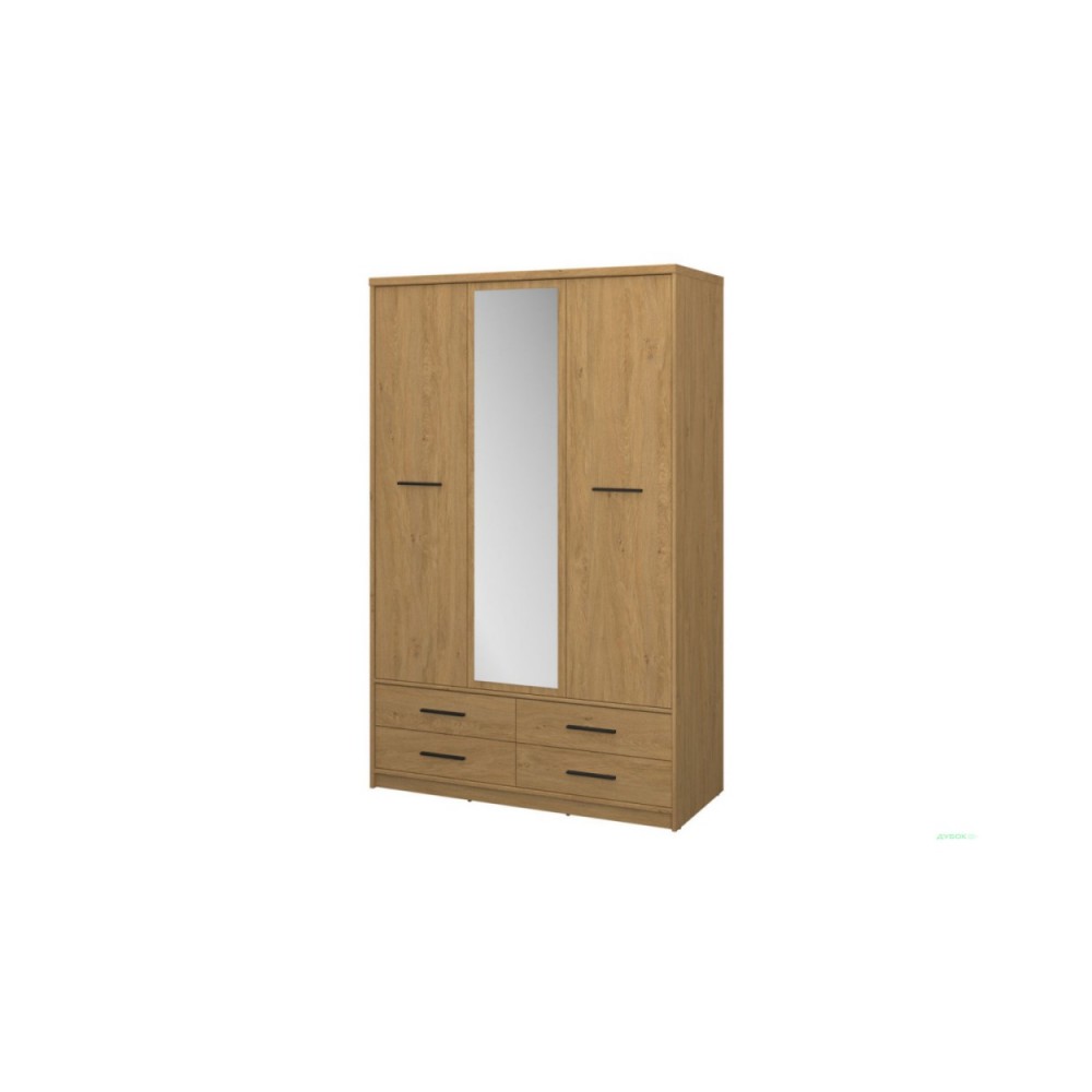 Ντουλάπα τρίφυλλη με καθρέφτη "PAVI" σε χρώμα βελανιδιά 124.6x55.1x197.2