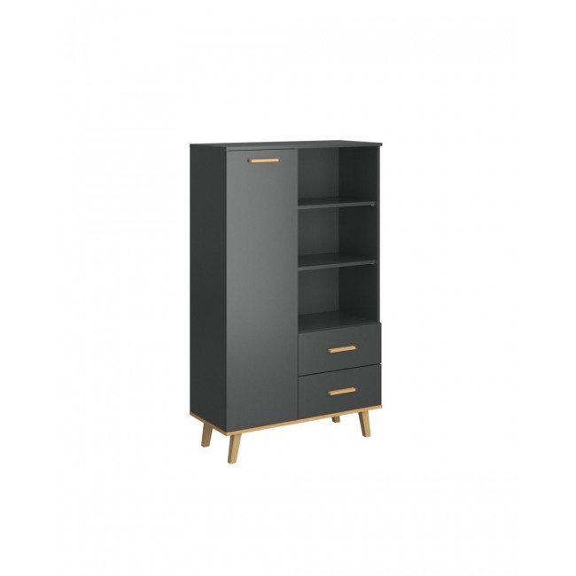 Μπουφές "PLUTON" σε χρώμα ανθρακί/χρυσός δρυς 90x40x151