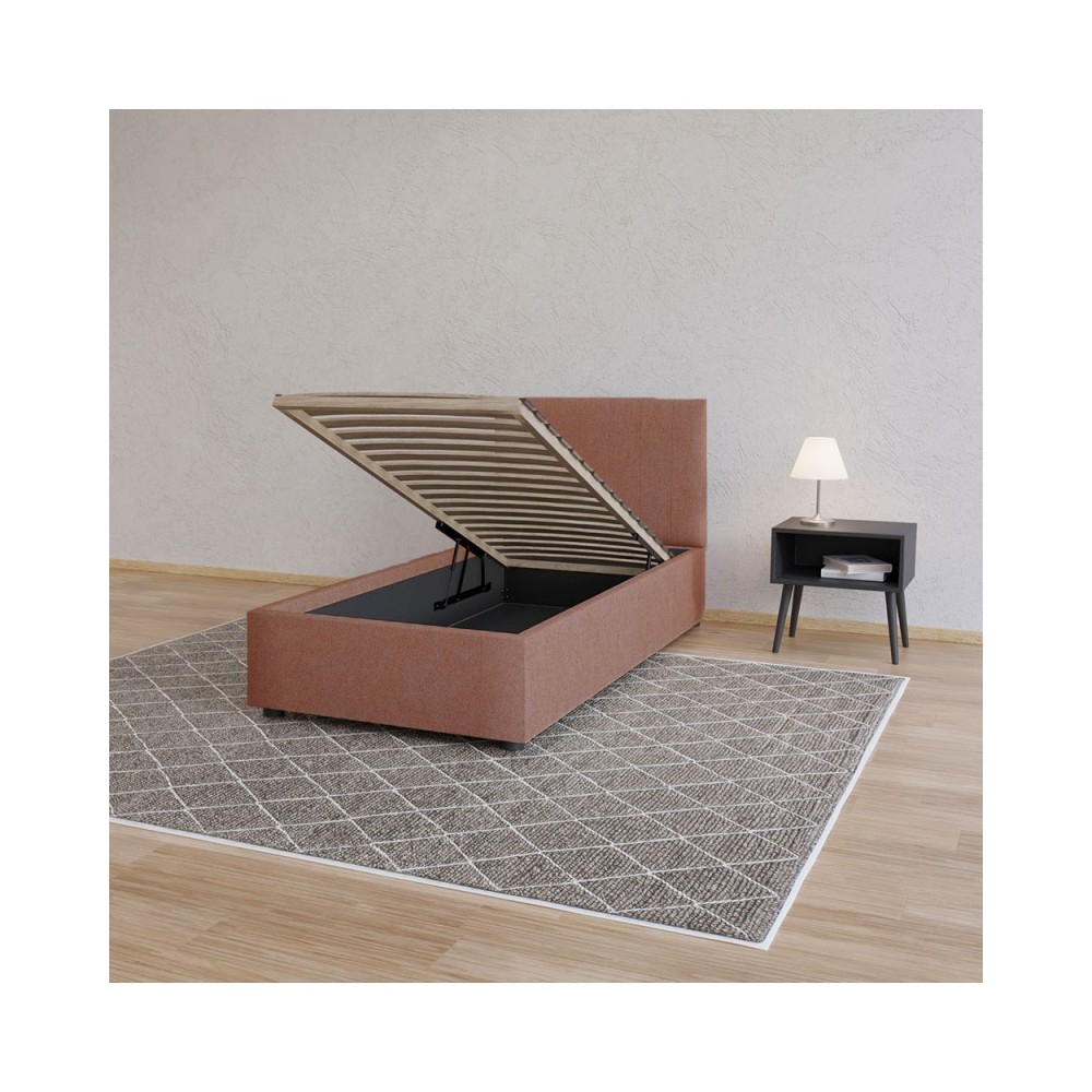 Κρεβάτι μονό "BILLY" από ύφασμα σε χρώμα τερακότα 103x217x102