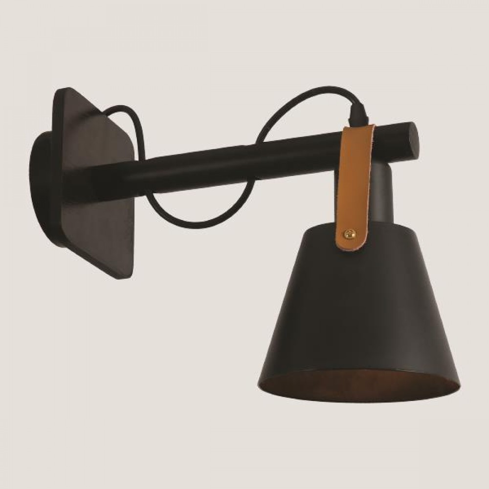 Απλίκα τοίχου από μέταλλο/δέρμα σε χρώμα μαύρο/καφέ Ε27 Φ15x31x21.75