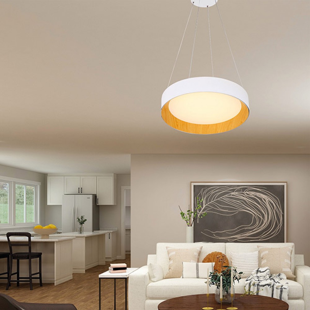 Φωτιστικό στρόγγυλο σε χρώμα λευκό/ξύλο LED 50W 3000Κ Φ60x11