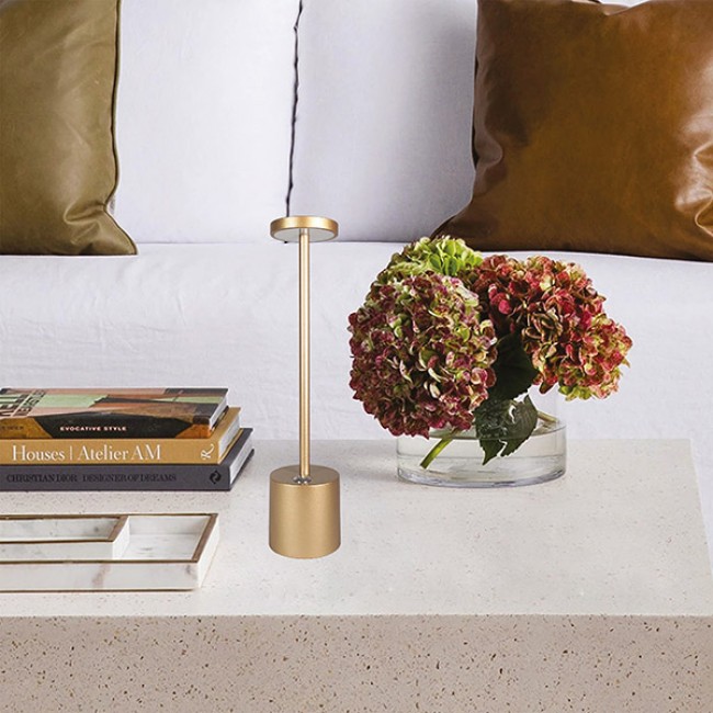 Φωτιστικό επιτραπέζιο αφής επαναφορτιζόμενο led 4W σε χρώμα χρυσό Φ9x35