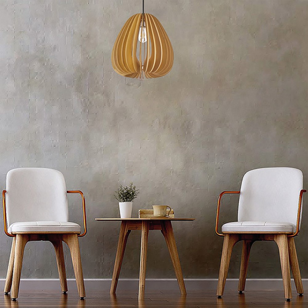 Φωτιστικό μονόφωτο από ξύλο σε φυσικό χρώμα Φ30x160