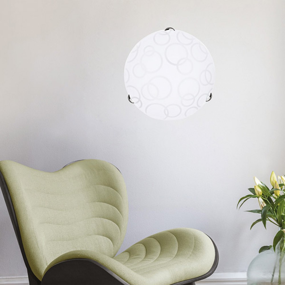 Πλαφονιέρα τοίχου από μέταλλο/γυαλί σε λευκό/νίκελ χρώμα Φ30