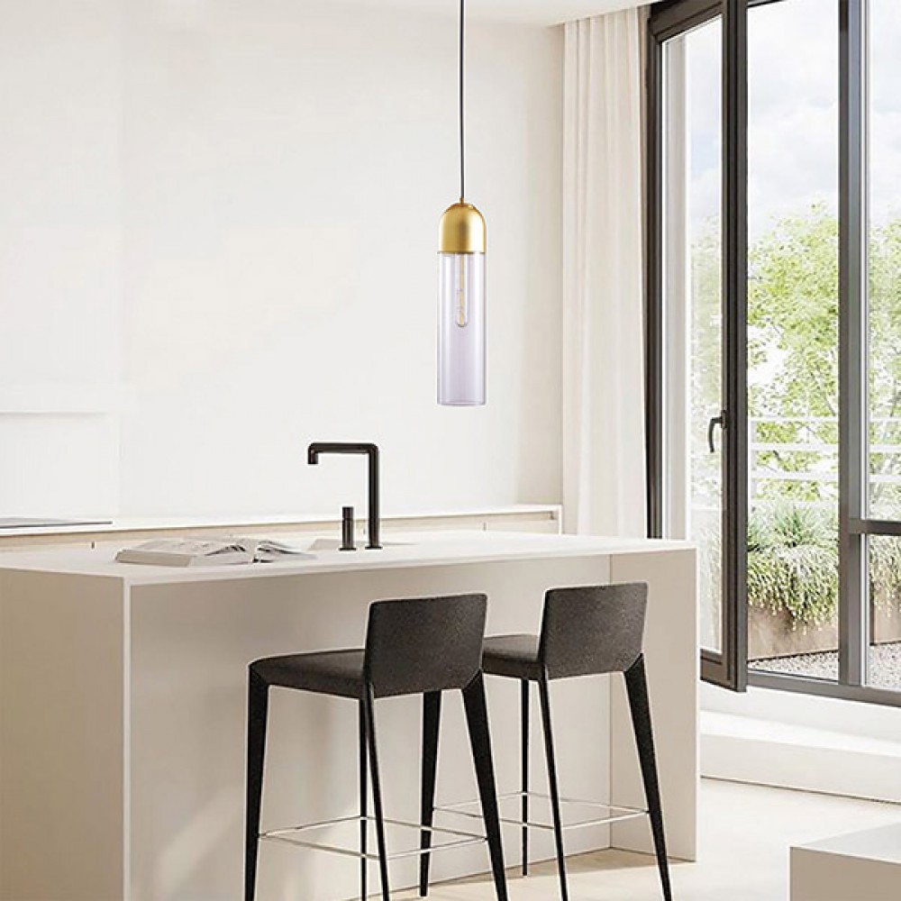 Φωτιστικό κρεμαστό σε διάφανο/χρυσό χρώμα Φ10.5x190