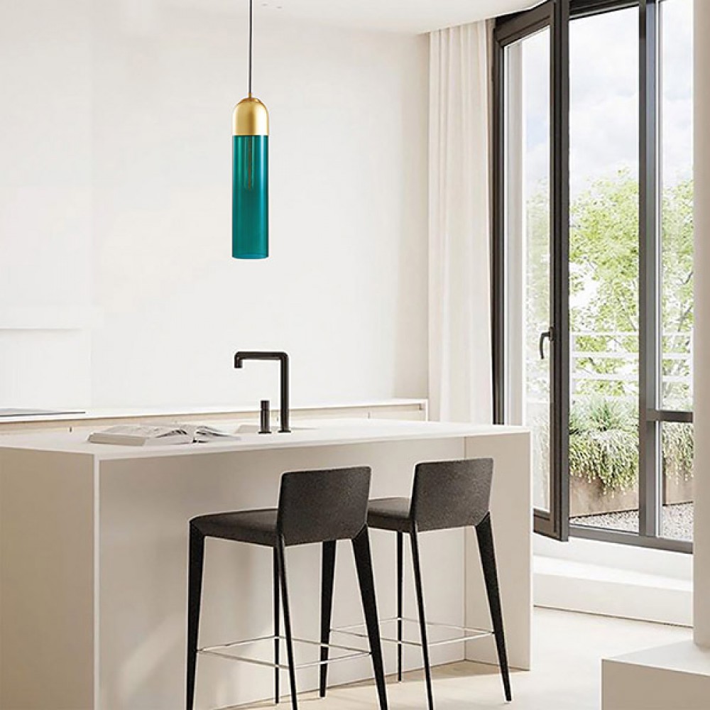 Φωτιστικό κρεμαστό σε μπλε/χρυσό χρώμα Φ10.5x190