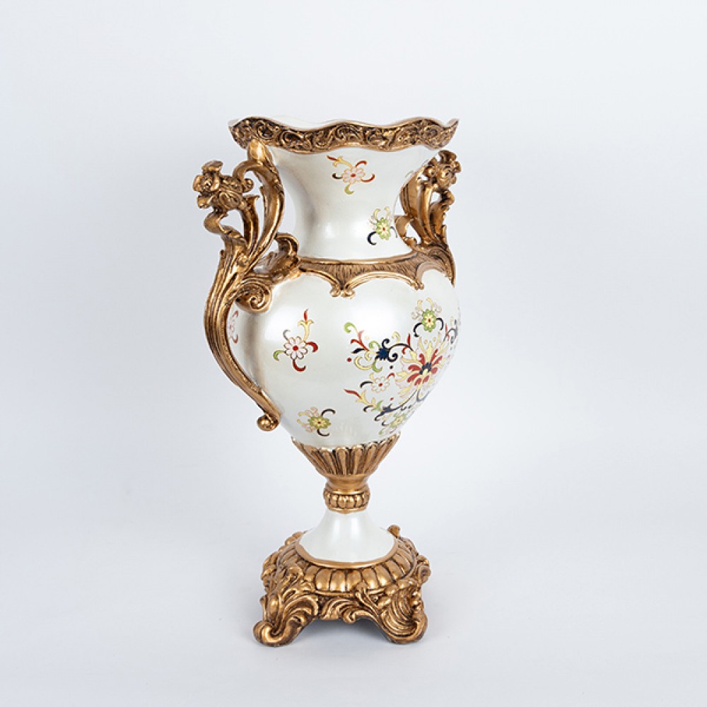 Βάζο από πορσελάνη/πολυρεζίν σε χρώμα λευκό με λουλούδια 31x19x45