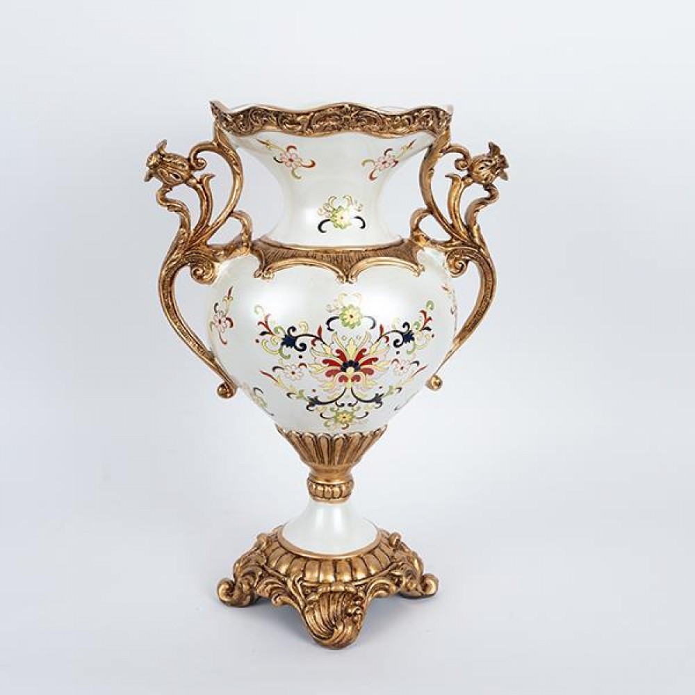 Βάζο από πορσελάνη/πολυρεζίν σε χρώμα λευκό με λουλούδια 31x19x45