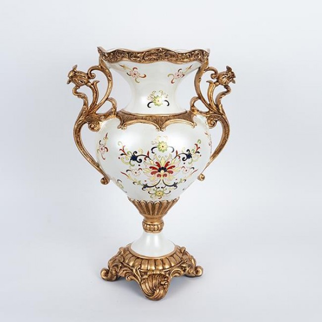 Βάζο από πορσελάνη/πολυρεζίν σε χρώμα λευκό με λουλούδια 31x19x45