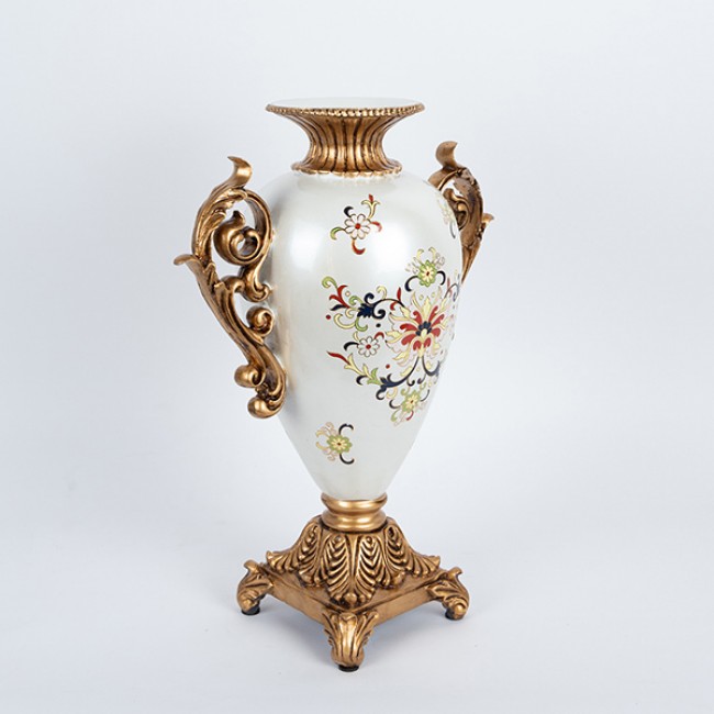 Βάζο από πορσελάνη/πολυρεζίν σε χρώμα λευκό με λουλούδια 30x15x45