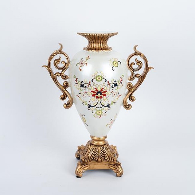 Βάζο από πορσελάνη/πολυρεζίν σε χρώμα λευκό με λουλούδια 30x15x45