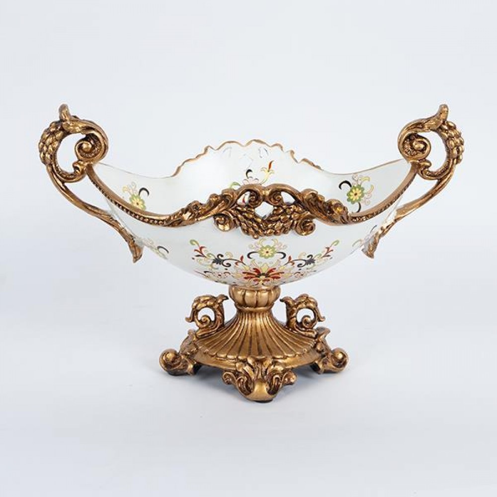 Φοντανιέρα από πορσελάνη/πολυρεζίν σε χρώμα λευκό με λουλούδια 35x20x23