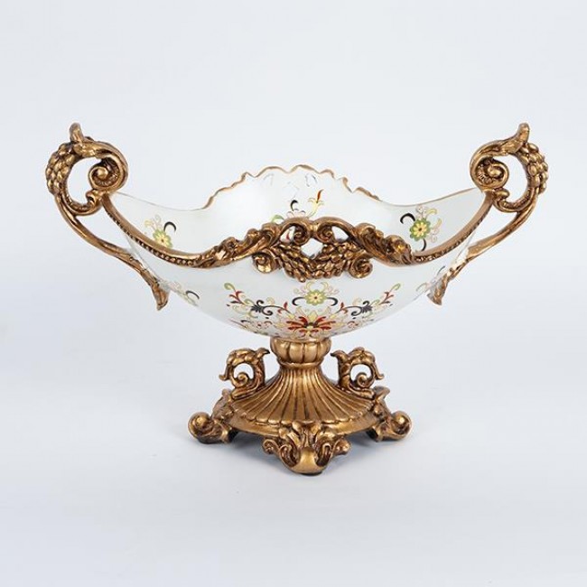 Φοντανιέρα από πορσελάνη/πολυρεζίν σε χρώμα λευκό με λουλούδια 35x20x23