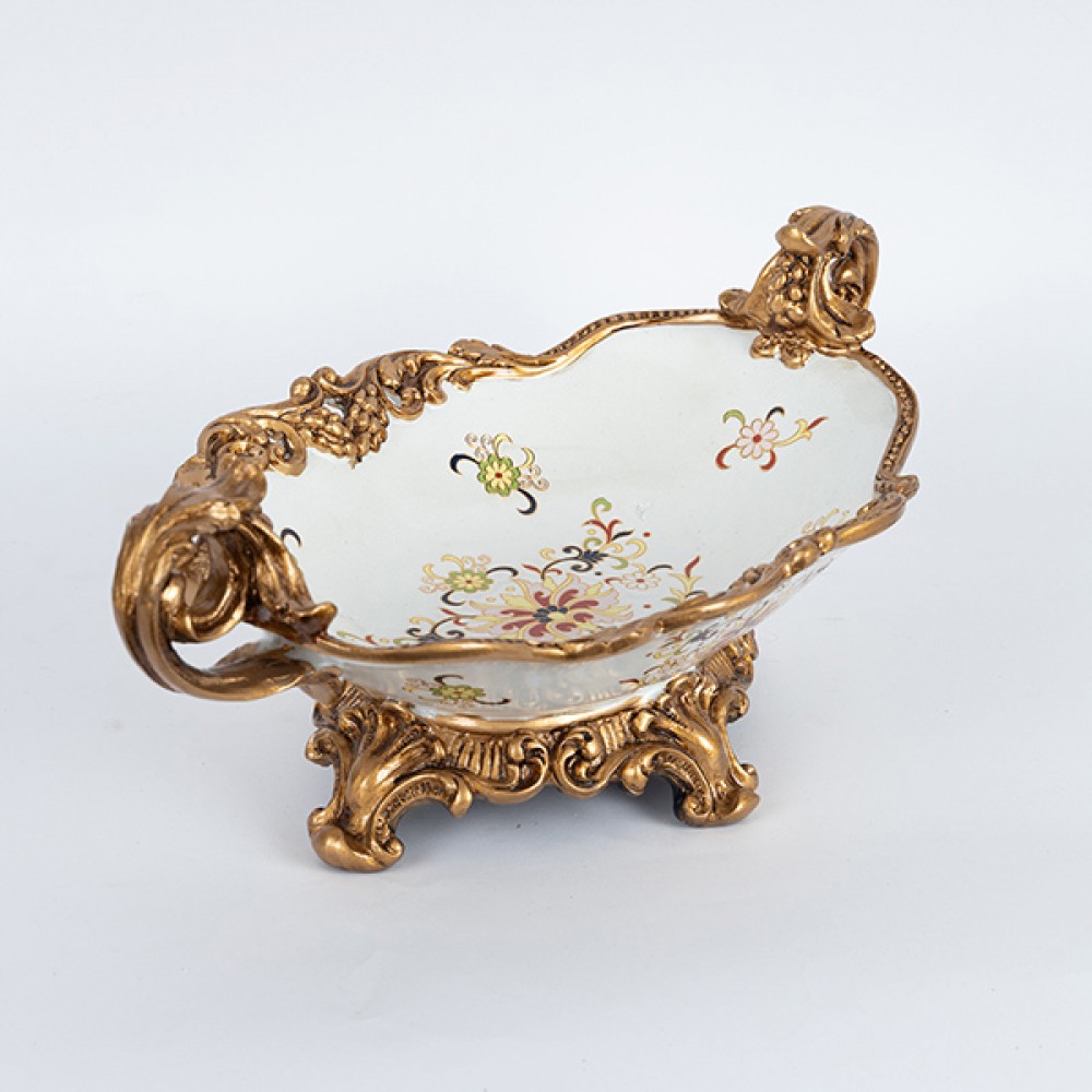 Φοντανιέρα από πορσελάνη/πολυρεζίν σε χρώμα λευκό με λουλούδια 44x25x17