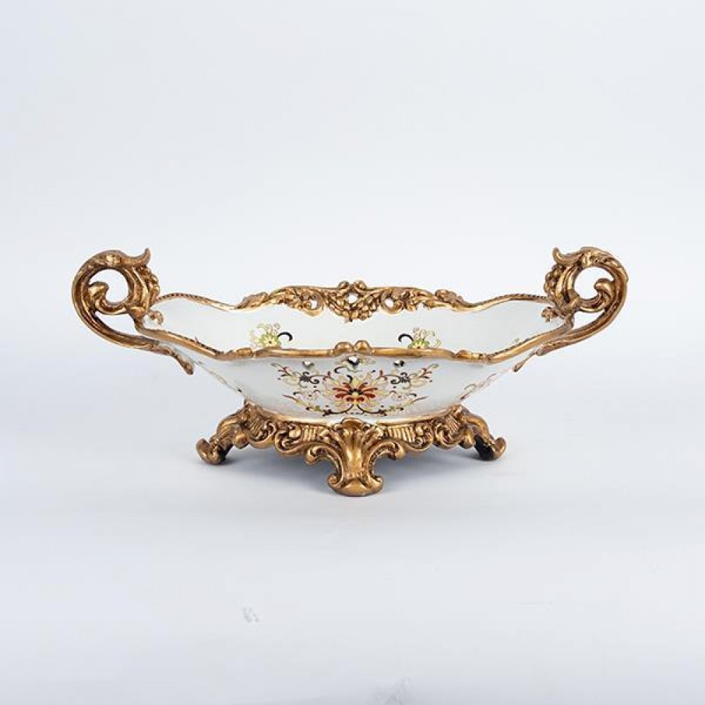 Φοντανιέρα από πορσελάνη/πολυρεζίν σε χρώμα λευκό με λουλούδια 44x25x17