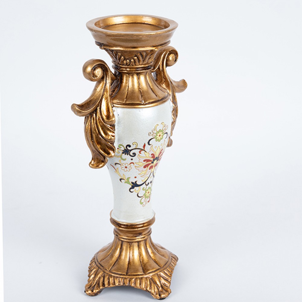 Κηροπήγιο από πορσελάνη/πολυρεζίν σε χρώμα λευκό με λουλούδια 15x9.5x29