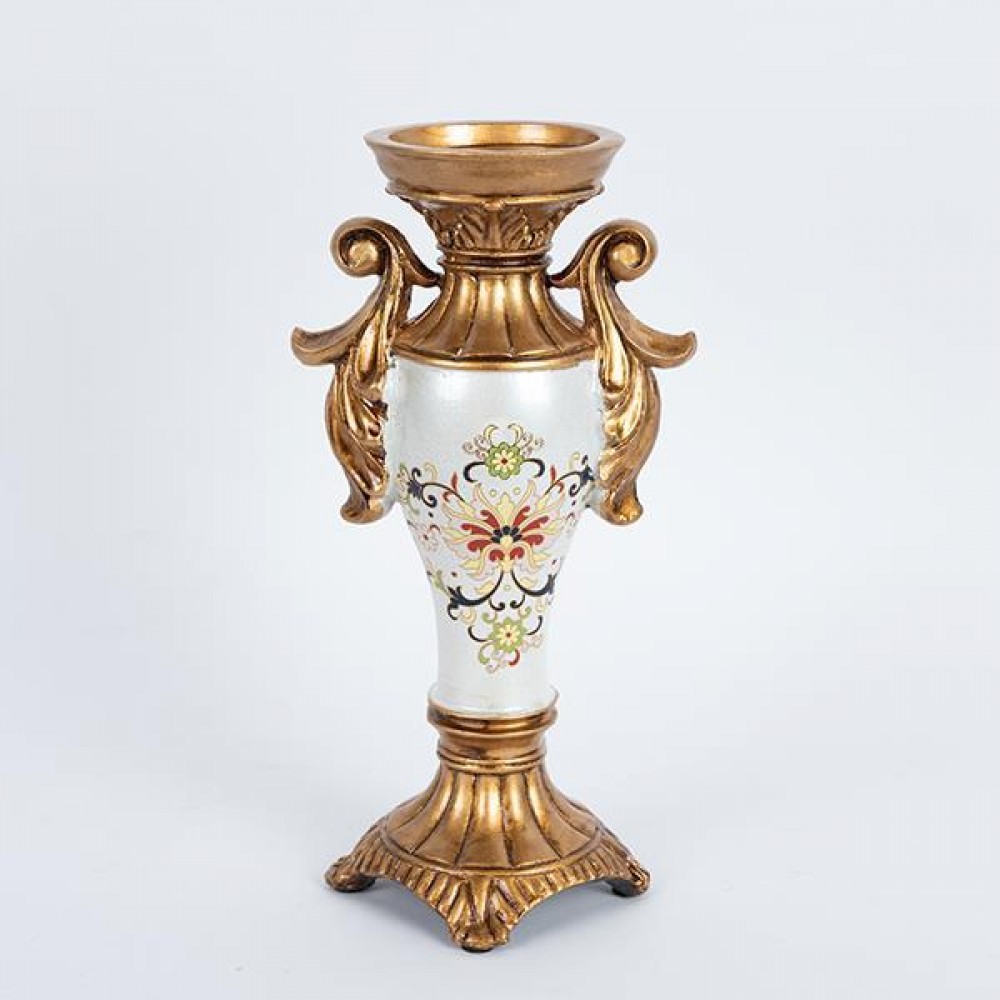 Κηροπήγιο από πορσελάνη/πολυρεζίν σε χρώμα λευκό με λουλούδια 15x9.5x29