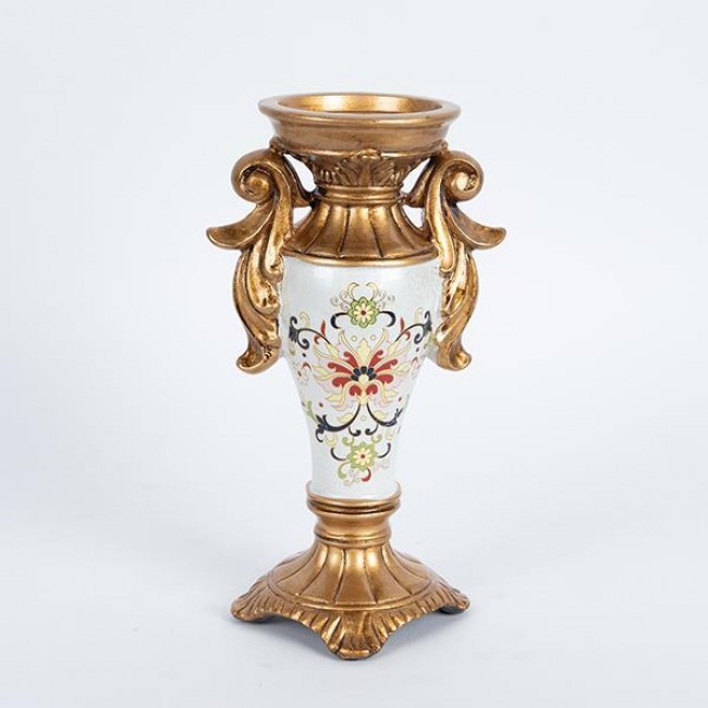 Κηροπήγιο από πορσελάνη/πολυρεζίν σε χρώμα λευκό με λουλούδια 15x9.5x24.5