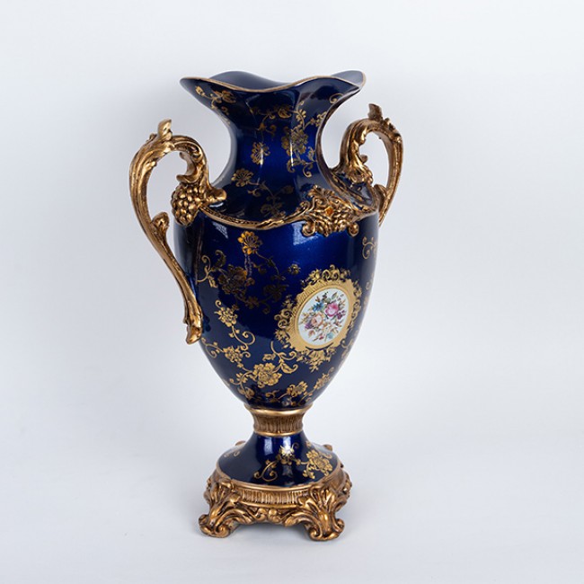 Βάζο από πορσελάνη/πολυρεζίν σε χρώμα μπλε με λουλούδια 34.5x20x48