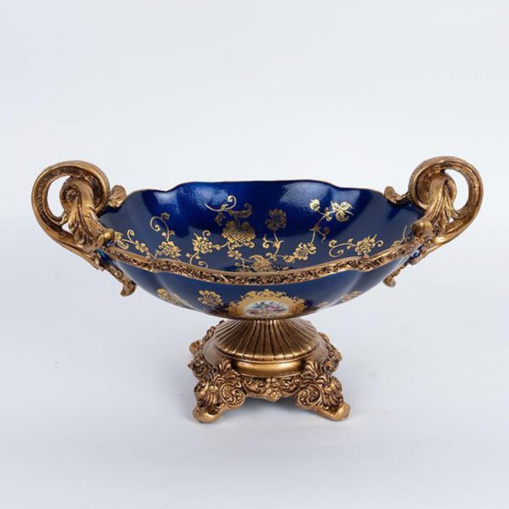 Φοντανιέρα από πορσελάνη/πολυρεζίν σε χρώμα μπλε με λουλούδια 33x22x19