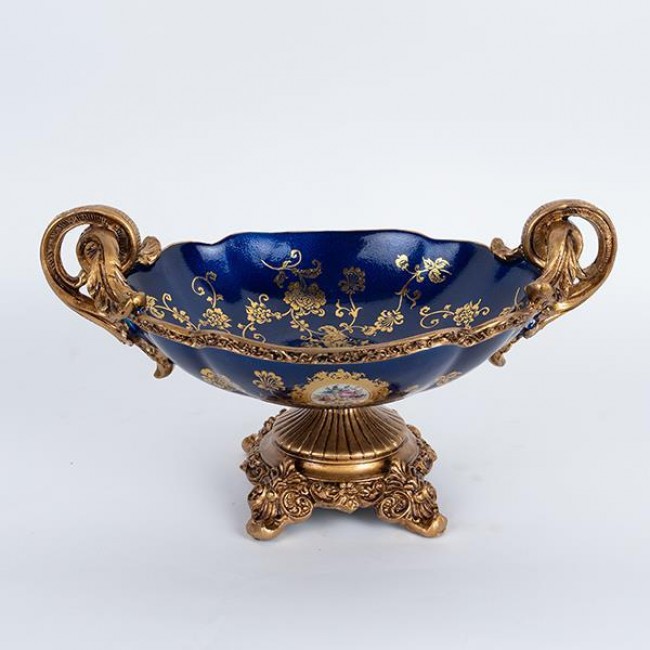 Φοντανιέρα από πορσελάνη/πολυρεζίν σε χρώμα μπλε με λουλούδια 33x22x19