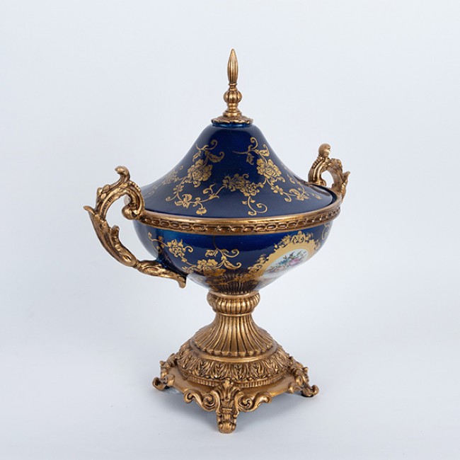 Φοντανιέρα από πορσελάνη/πολυρεζίν σε χρώμα μπλε με λουλούδια 37x25x50