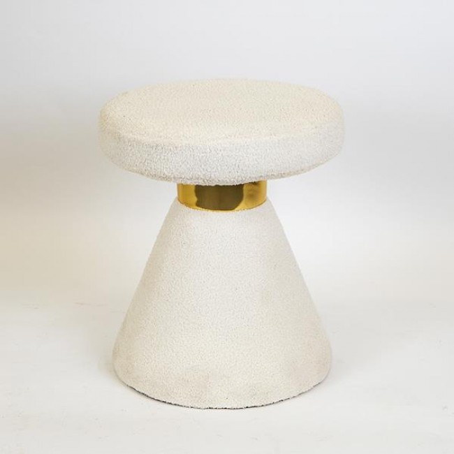 Σκαμπό από μπουκλέ ύφασμα σε χρώμα λευκό 42x42x49