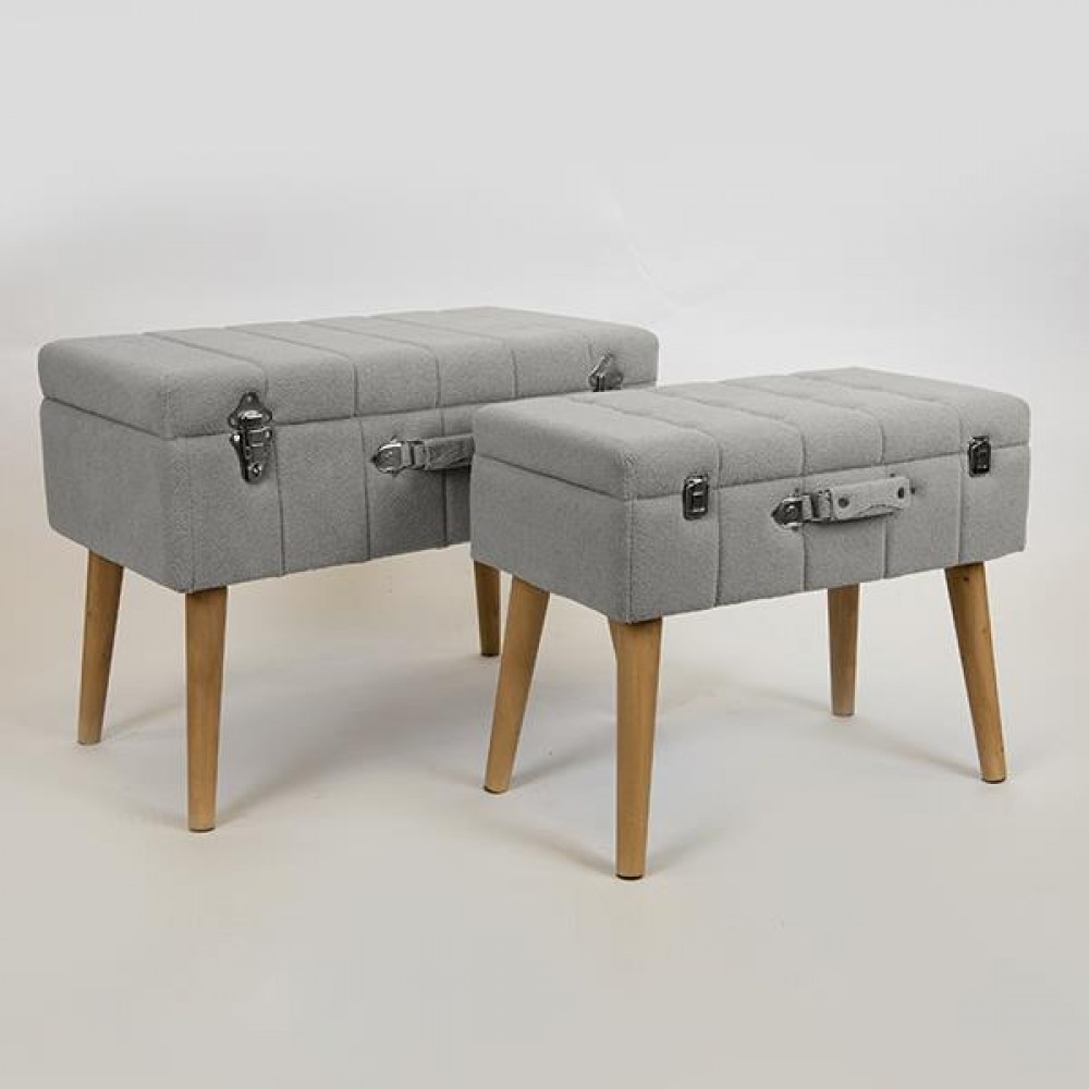 Σετ σκαμπό 2τμχ από βελούδο/ξύλο σε χρώμα γκρι/φυσικό 62x36x48