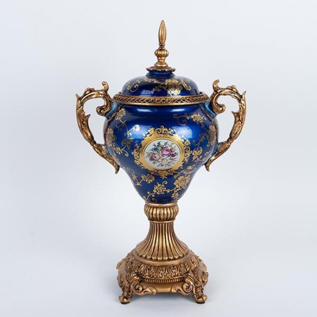 Φοντανιέρα από πορσελάνη/πολυρεζίν σε χρώμα μπλε με λουλούδια 28x19x50