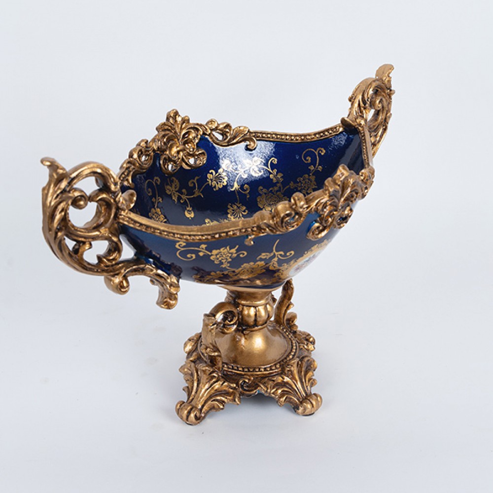 Φοντανιέρα από πορσελάνη/πολυρεζίν σε χρώμα μπλε με λουλούδια 44.5x21.5x29