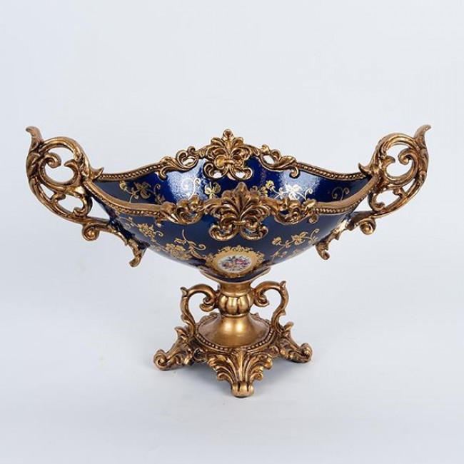 Φοντανιέρα από πορσελάνη/πολυρεζίν σε χρώμα μπλε με λουλούδια 44.5x21.5x29