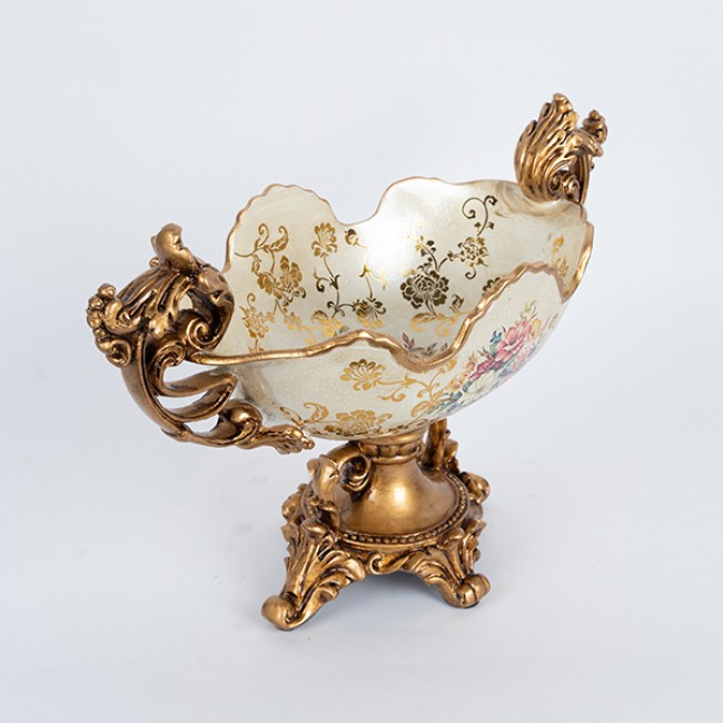 Φοντανιέρα από πορσελάνη/πολυρεζίν σε χρώμα χρυσό με λουλούδια 42x20x27