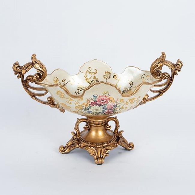 Φοντανιέρα από πορσελάνη/πολυρεζίν σε χρώμα χρυσό με λουλούδια 42x20x27