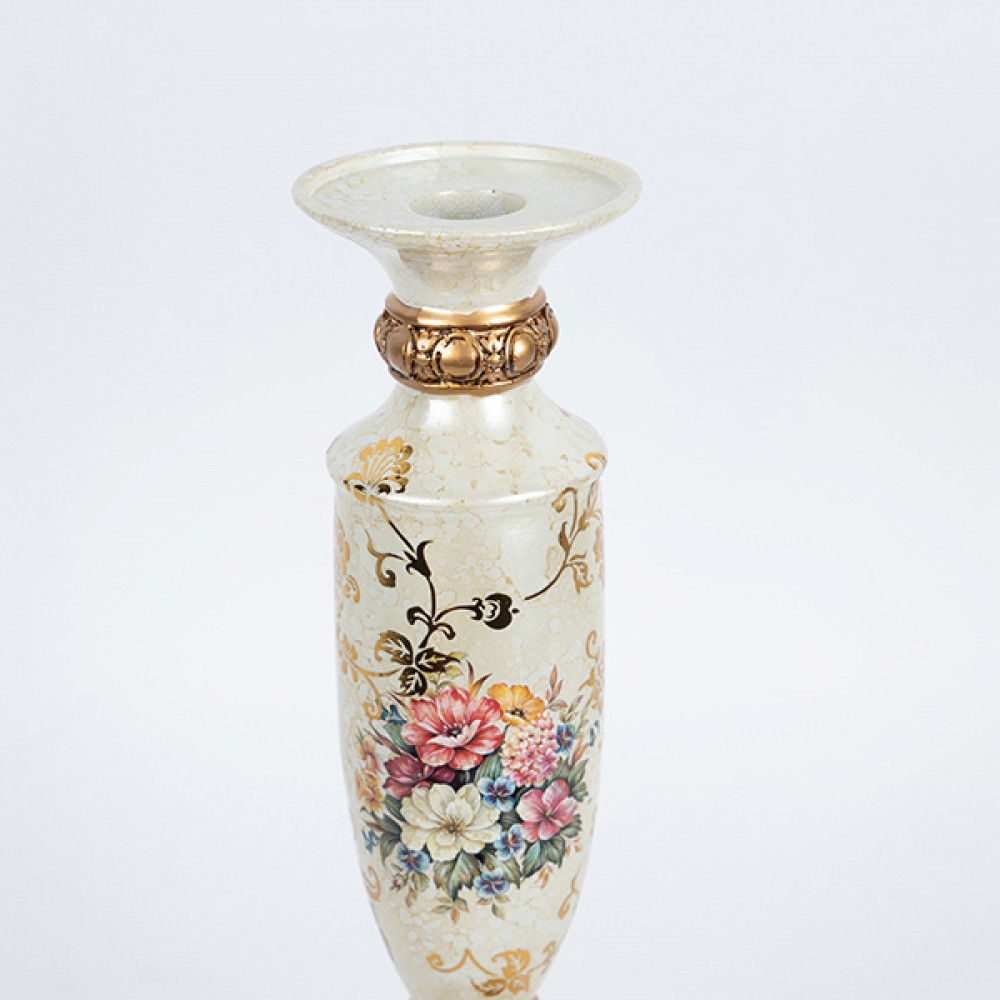 Κηροπήγιο από πορσελάνη/πολυρεζίν σε χρώμα χρυσό με λουλούδια 12x12x35