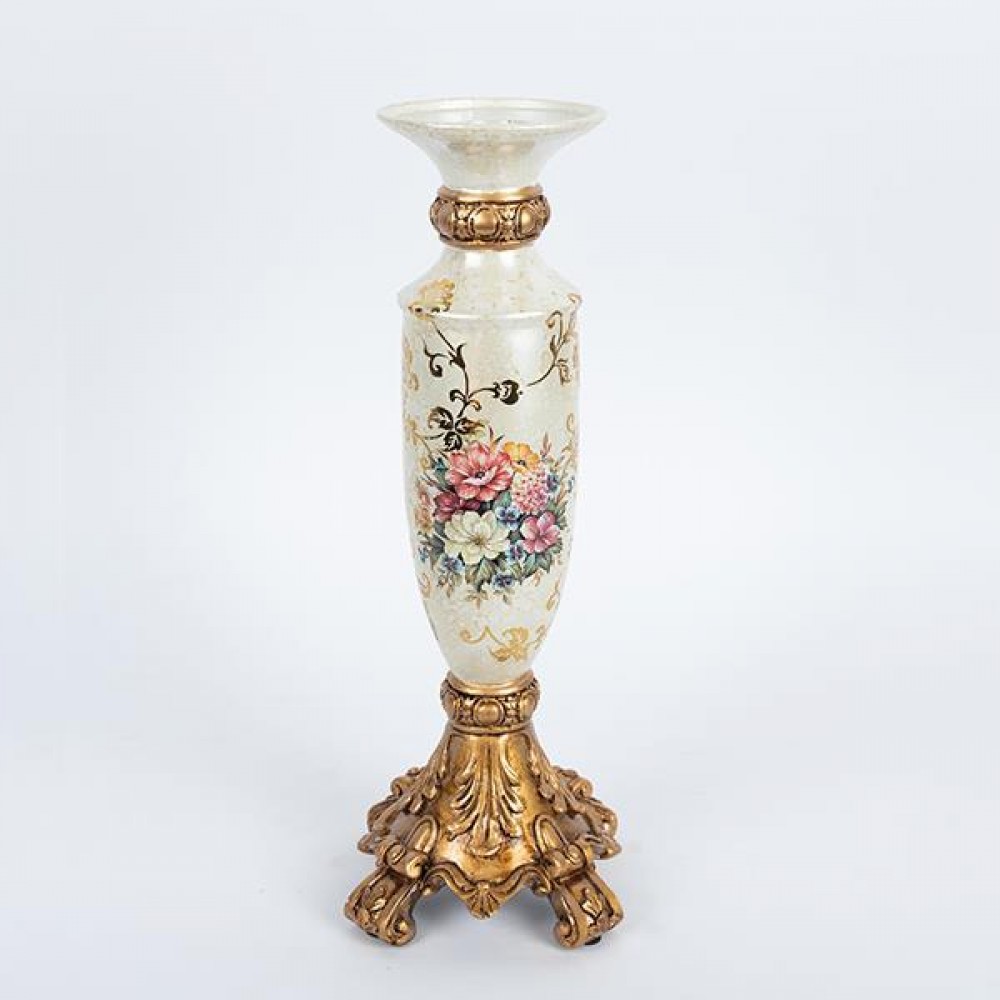 Κηροπήγιο από πορσελάνη/πολυρεζίν σε χρώμα χρυσό με λουλούδια 12x12x35