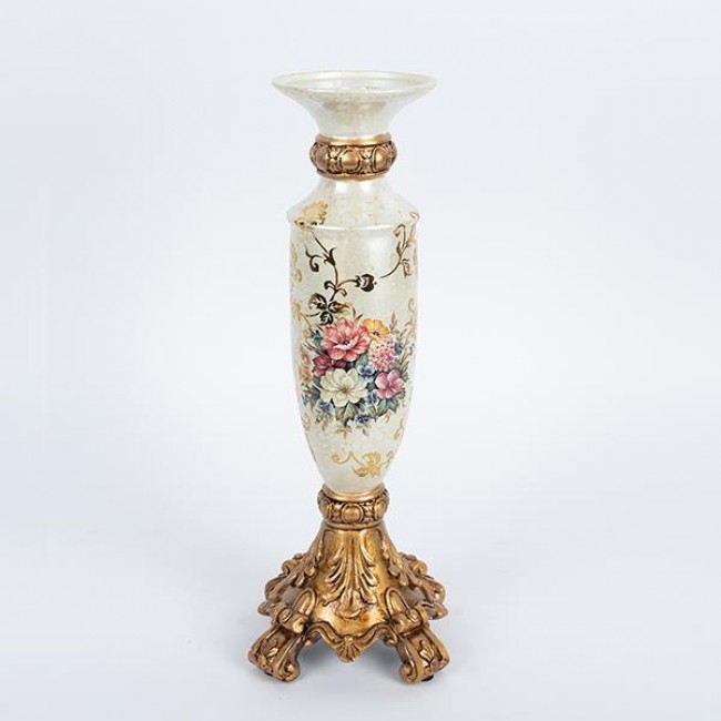 Κηροπήγιο από πορσελάνη/πολυρεζίν σε χρώμα χρυσό με λουλούδια 12x12x35