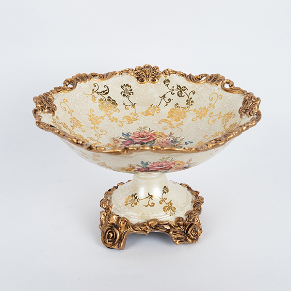 Φοντανιέρα από πορσελάνη/πολυρεζίν σε χρώμα χρυσό με λουλούδια 30x30x20