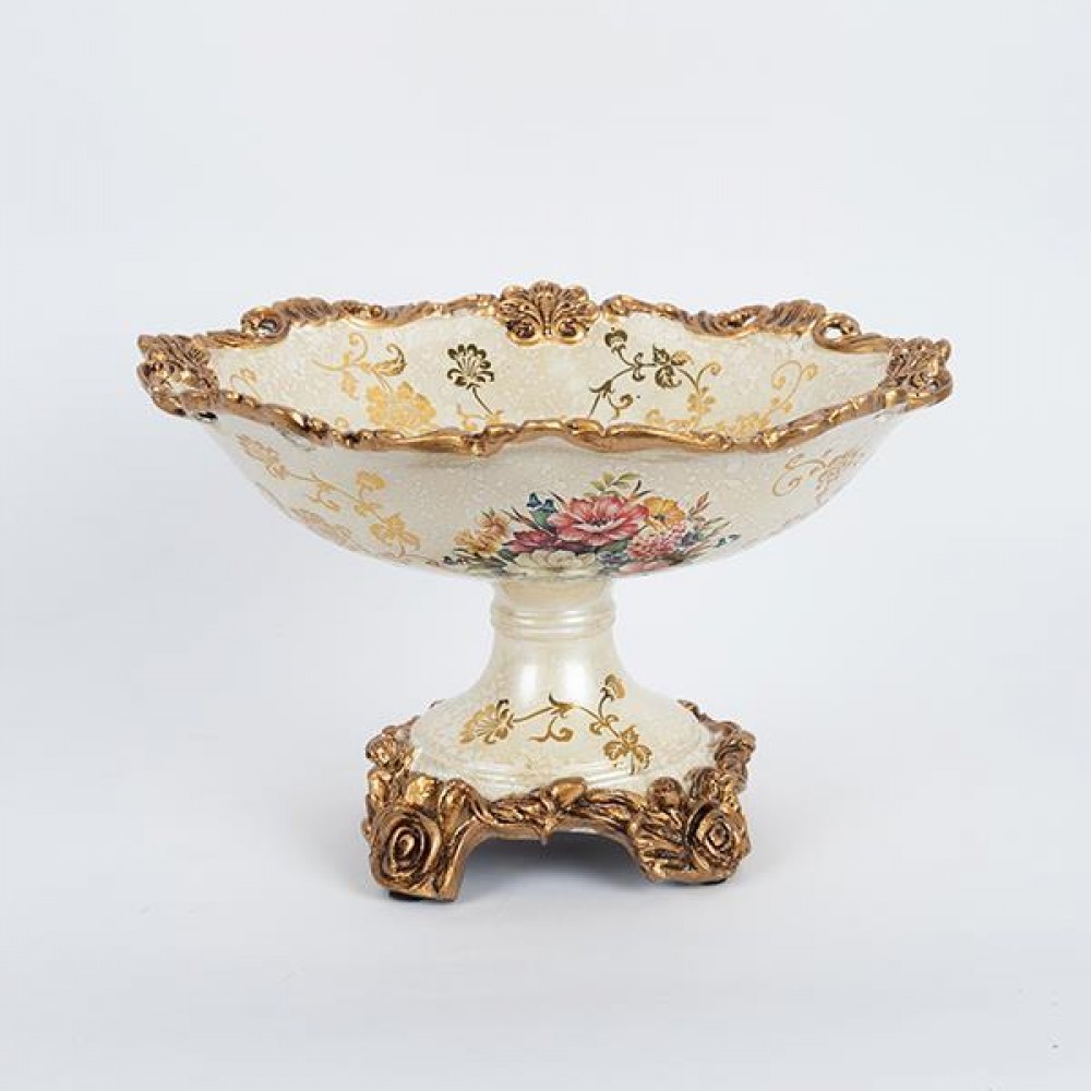 Φοντανιέρα από πορσελάνη/πολυρεζίν σε χρώμα χρυσό με λουλούδια 30x30x20